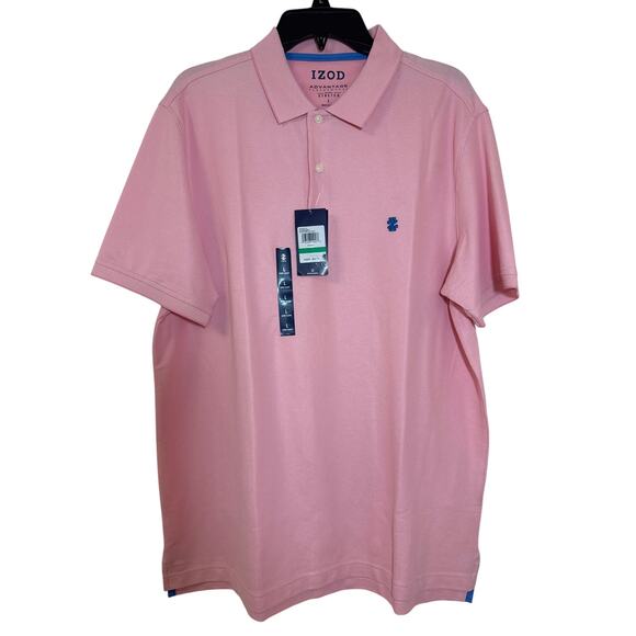 NWT Izod Advantage Performance Natural Stretch Large Peony Polo Blue Trim & Logo - Picture 1 of 7